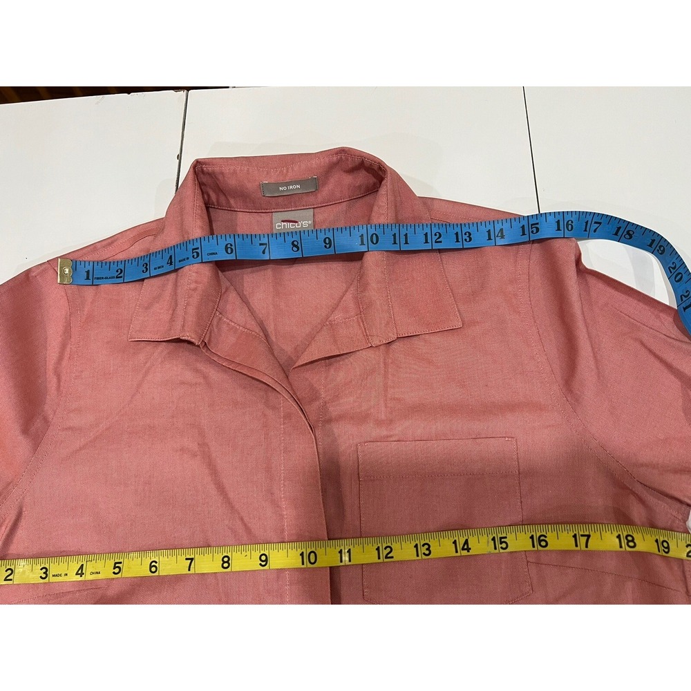 Chico's Red? Oxford 3/4 Sleeve No-Iron Cotton Blouse Hidden Placket Size 0 (4) - Picture 6 of 13